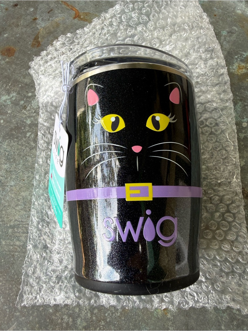 Swig Black Cat Insulated Tumbler in Black with Purple Accents